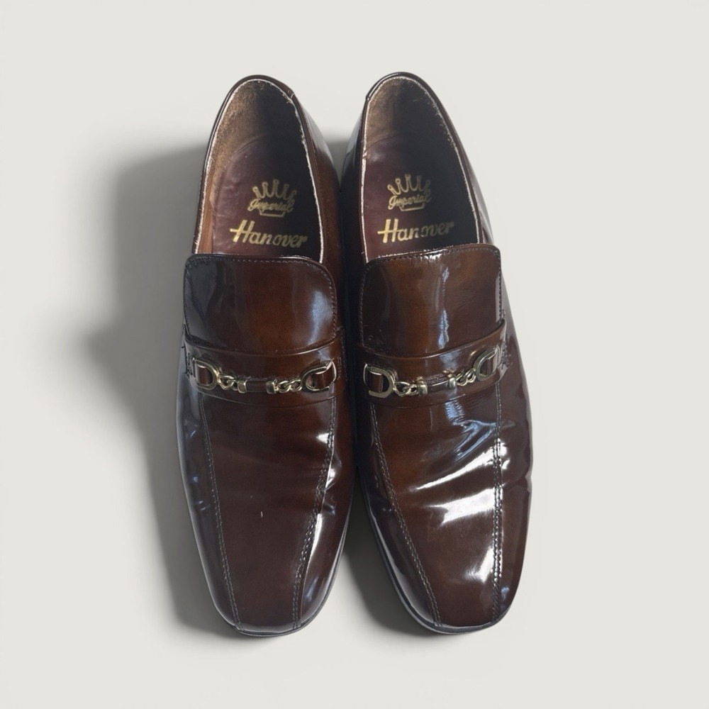 Hanover Imperial Mens 11 Brown Patent Leather Bit Loafers Square Toe Dress Shoes